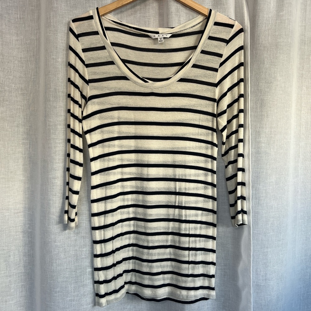 CAbi Black and White Striped Long Sleeve Top